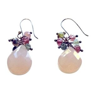Elegant Rose Quartz and Multi-Color Gemstone Dangling Earrings. EUC